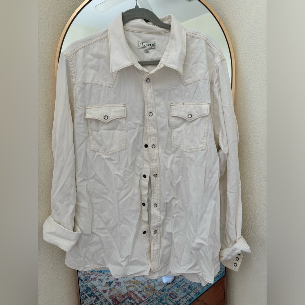 tecovas white denim pearl snap!